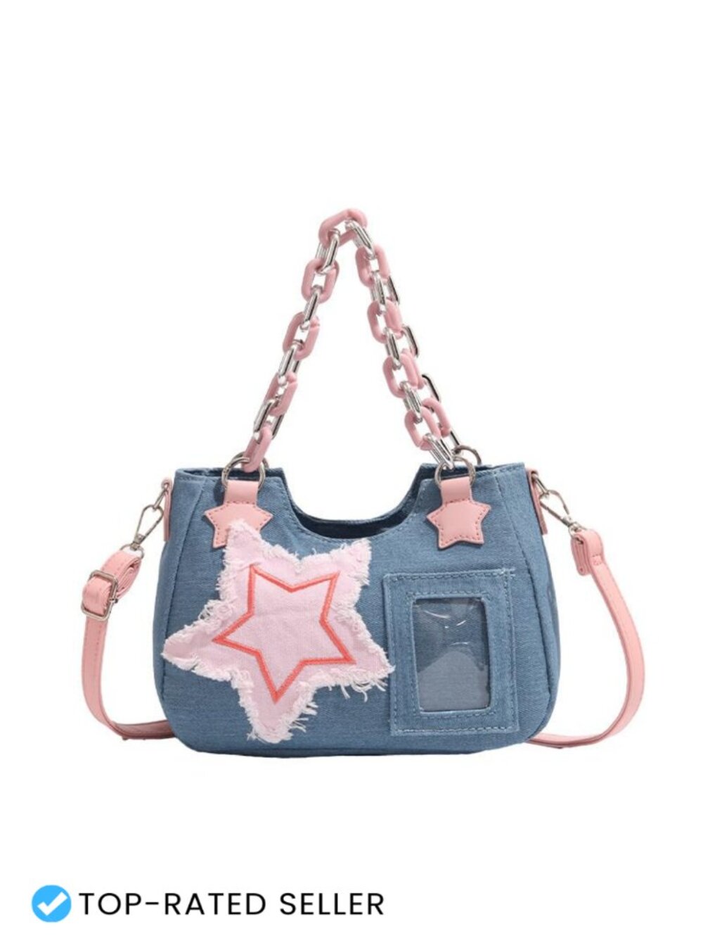 Y2K Star Patchwork Denim Crossbody Bag Adjustable Strap Shoulder Purse
